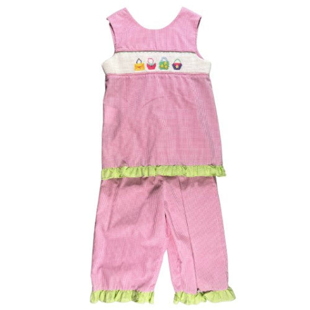 Mom & Me Girls 6X Pink Gingham Smocked Top & Pants Set